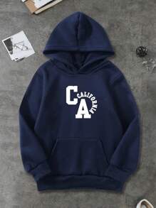 Teen Boy 3pcs City Letter Design Casual Loose Fit Hoodie Sweatshirt For Spring & Autumn