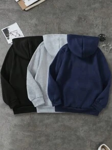 Teen Boy 3pcs City Letter Design Casual Loose Fit Hoodie Sweatshirt For Spring & Autumn