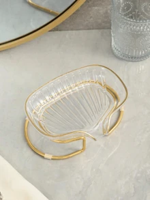 1 khay đựng xà phòng không cần khoan, khay đựng xà phòng viền vàng dùng trong gia đình, khay phong cách Bắc Âu dùng cho phòng tắm và nhà bếp, hộp đựng đồ không thấm nước, thích hợp cho bồn rửa nhà bếp, phòng tắm và phòng khách - Nhiều màu - Xem 7