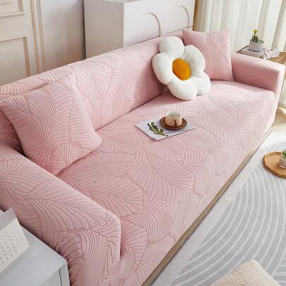 1 件印花树叶图案弹力全沙发套，保护沙发免受猫抓伤，适用于 1/2/3/4 座沙发，附赠 1 个枕套