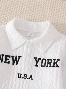 2pcs/Set Young Boy Casual Embroidered Polo Shirt And Pants - Black and White - View 2