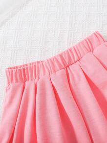 2pcs/Set Girl Letter Print Fake Pocket Long Sleeve Jacket + Skirt Outfit, For 4-7 Years Old, Autumn/Winter - Pink - View 8