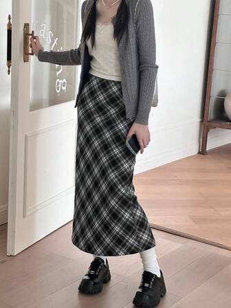 High Waist Slit Plaid Casual Vacation Mini Skirt