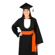 Black Graduation Gown Set + Cap + Jabot + Sash - Orange - View 1