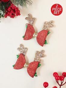 2pcs/Set Deer Design Hair Clips Suitable For Girls, Christmas - Multicolor - View 12