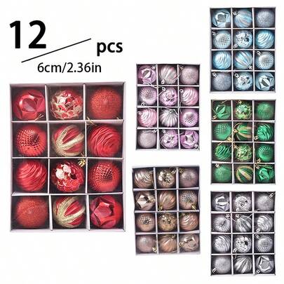 12件套圣诞球装饰品，圣诞球套装，圣诞装饰品，节日挂球，圣诞树装饰挂球，房间装饰，家居装饰，办公室装饰，主题派对装饰，圣诞装饰，圣诞球圣诞装饰品，家居圣诞礼物，圣诞装饰