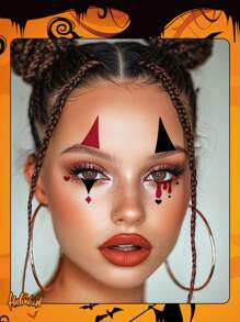 1Pc Halloween Face Stickers Clown Makeup Temporary Tattoo Waterproof Sweatproof Disposable Tattoo Stickers For Men And Woman For Face, Neck, Arm Body Art Fake Tattoo - Multicolor - View 2