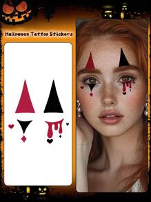 1Pc Halloween Face Stickers Clown Makeup Temporary Tattoo Waterproof Sweatproof Disposable Tattoo Stickers For Men And Woman For Face, Neck, Arm Body Art Fake Tattoo - Multicolor - View 1