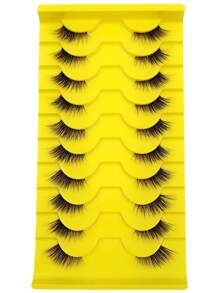 Asiteo 10对轻盈柔软蓬松的半条式假睫毛，打造自然拉长眼型，透明睫毛梗，适合日常妆容，持久可重复使用，百变妆容。