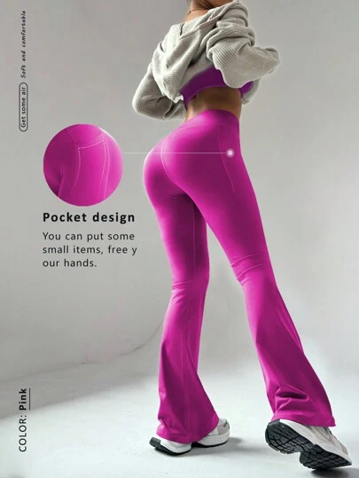 FWH Pantalones de yoga acampanados de talle alto con bolsillos ocultos, estilo vintage de ropa de calle, adelgazantes, con cintura moldeadora, cintura antideslizante, adecuados para yoga, fitness y uso diario