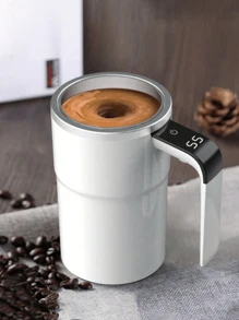 White Electric Coffee Mug With Temperature Sensing, Magnetic Auto-Stirring, Portable Electric Coffee/Milkshake Shaker Cup For Protein Powder, Available In Black And Pink