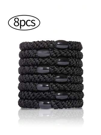 8pcs Thick Black Braided Elastic Hair Ties, Sports & Warrior Hairstyle Ponytail Holders Hair Accessories