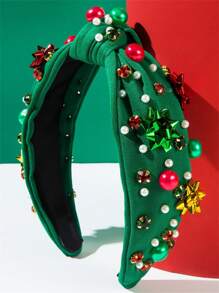 1pc Women Christmas Red & Green Pearl Decor Headband, Fashionable Minimalist Style Pearl Hair Accessories Hair Hoop