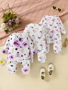 Bộ 3 món đồ liền thân thời trang cho bé gái, mùa xuân và mùa thu - Màu tím - Xem 2