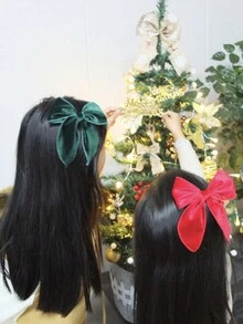 2 piezas Pinzas de pelo con moño de terciopelo a cuadros lindos y accesorios para niñas - Leyenda navideña roja y verde (2 paquetes) de vuelta al colegio - Multicolor - Ver 8