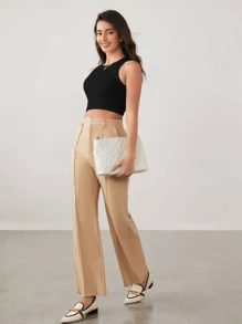 Cropped Basic Women's Tank Top Ribbed Premium Tailoring Elegant Casual Fashion Pinterest Blogger - 黑色 - 查看 8