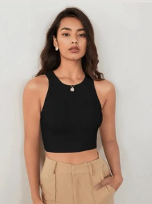 Cropped Basic Women's Tank Top Ribbed Premium Tailoring Elegant Casual Fashion Pinterest Blogger - 黑色 - 查看 2
