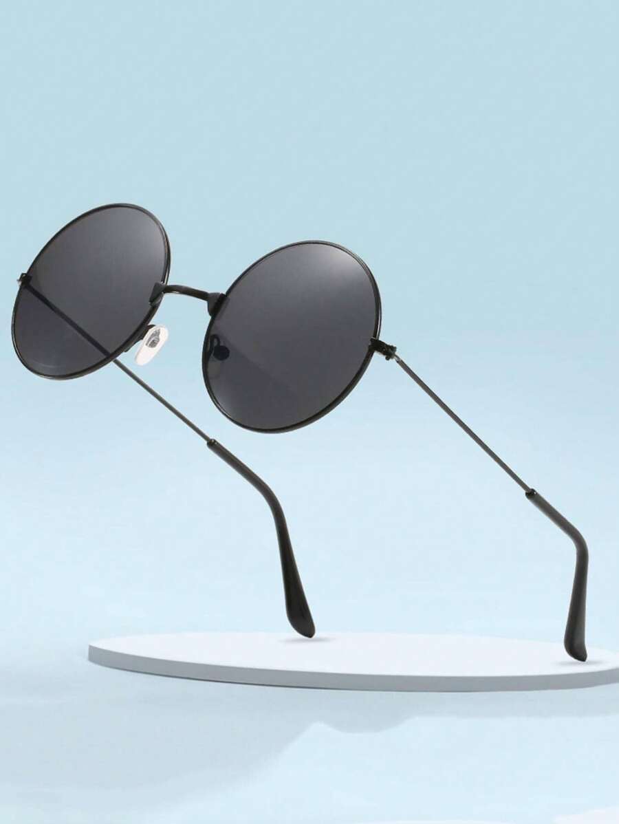 1pc Men's Black Vintage Round Fashion Glasses, Shanghai Beach Wedding Groomsmen Glasses, Rivet Design Retro Half-Frame Fashion Glasses Halloween Looks Street Style And Suit For Sweater Jacket Sweatshirt Hoodie Leather Pants And Cargo Pants For Summer Beach Vacation,Outdoor,Travel