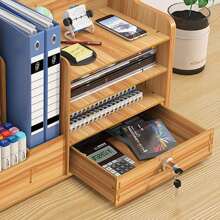 Wooden Office Desk Files Cabinet Pen Pencil Storage Holder Organizer Drawer With Lock - Yellow - View 6
