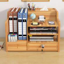 Wooden Office Desk Files Cabinet Pen Pencil Storage Holder Organizer Drawer With Lock - Yellow - View 5