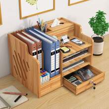 Wooden Office Desk Files Cabinet Pen Pencil Storage Holder Organizer Drawer With Lock - Yellow - View 1