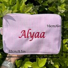 Personalized Bubble Voile Embroidered Cosmetic Bag/Toiletry Pouch With Name, Suitable For Festival Gift, Travel, Friends, Family, Christmas, Party, New Year