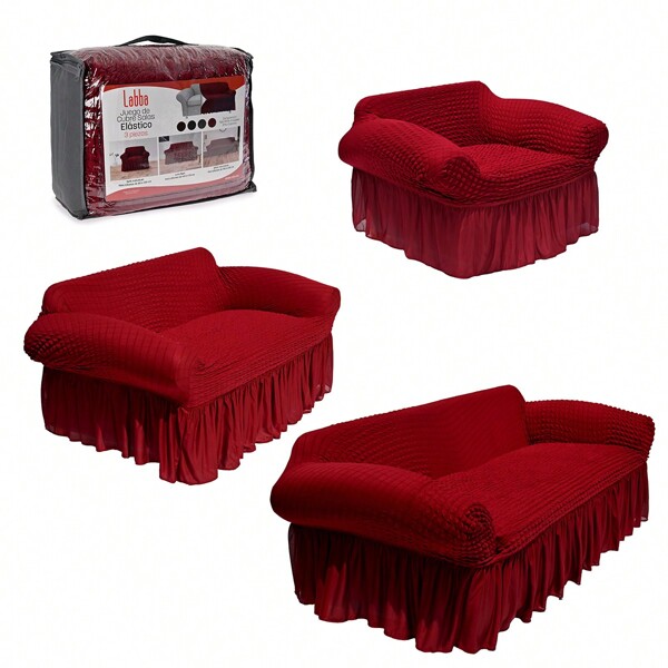 Protector Cubre Sala Stretch Fit Falda Bubble 3 Piezas