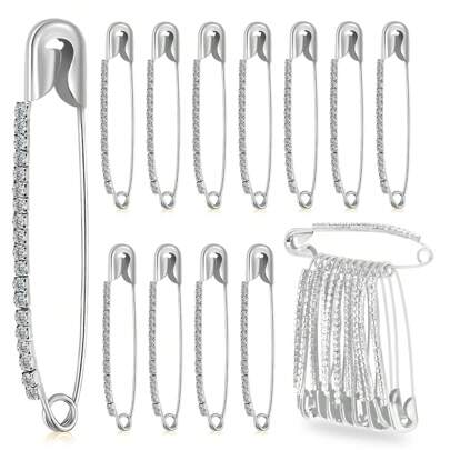 5 枚银色调水钻别针胸针 - 用于缝纫和手工制作的艺术别针，服装配饰，衣服别针，包包饰品，学校办公室配饰，衬衫夹克珠宝，圣诞节万圣节衣服别针，有趣可爱的教师礼物