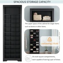 Large Capacity Shoe Cabinet Stylish Design 30 Shoe Cubby Console, Contemporary Shoe Cabinet With Multiple Storage Capacity, Free Standing Tall Cabinet With Versatile Use For Hallway,  Bedroom, White - 黑色+刨花板+主要生活空間-1 - 查看 4
