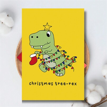 1 Peça Cartão de Saudação Festivo (Cartão de Natal) - Design Árvore Dinossauro, Conjunto de Cartão e Envelope, Saudação de Feriado com Tema de Dinossauro - Para Presente de Natal para Família e Amigos