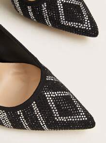 Scarpe eleganti da donna con tacco alto in velluto  nera con decorazioni casuali in cristallo, adatte per l uso quotidiano, feste, banchetti