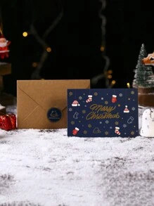 1pc New Exquisite Christmas/Thanksgiving Gift Card, Christmas Card With Blessings & Message, 6 Color Options, Kraft Paper Envelope Included, Double-Sided Printing, Smooth Writing, Suitable For Christmas & Thanksgiving Greetings