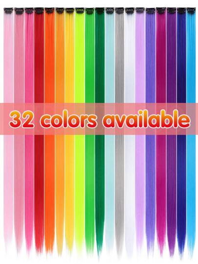 Colorful Hair Extensions, Assorted Neon Color Clip-In Hair Extensions 1pc,Shiny Colored Straight Synthetic Hair Clip Extensions, Suitable For Women And Girls Daily Gatherings, 22 Inches (Approx. 55.9 Cm)