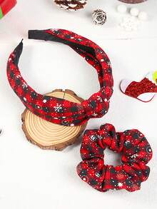 2 buc bentiță de Crăciun cu fundă în carouri, cerc colorat pentru legături de păr, set cadou accesorii sezoniere pentru păr, accesorii de păr, diademă, cerc pentru păr, bentiță de păr, articole școlare,
