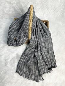 1 件男士优雅条纹时尚前卫保暖粘胶亚麻混纺流苏围巾，全新极简主义奢华自然风格轻质围巾男士配饰 - 彩色 - 查看 13