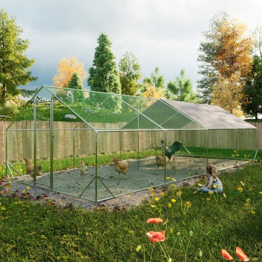 Large Metal Chicken Coop, WalkIn Chicken Run,Galvanized Wire Poultry