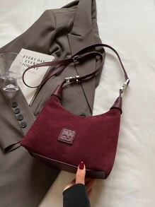 勃艮第色大容量纯色女士单肩饺子包 - 酒紅色 - 查看 7