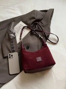勃艮第色大容量纯色女士单肩饺子包 - 酒紅色 - 查看 8