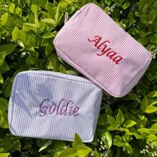 Personalized Bubble Voile Embroidered Cosmetic Bag/Toiletry Pouch With Name, Suitable For Festival Gift, Travel, Friends, Family, Christmas, Party, New Year