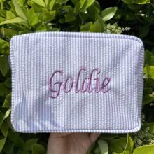 Personalized Bubble Voile Embroidered Cosmetic Bag/Toiletry Pouch With Name, Suitable For Festival Gift, Travel, Friends, Family, Christmas, Party, New Year
