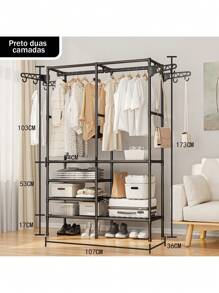 Clothes Rack Floor Hanger Shoe Rack Multipurpose Organizer Stainless Steel - 三排吊架 - 查看 9