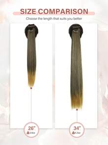 26 英寸/34 英寸马尾辫接发，多功能松紧带深棕色至棕色混合棕色马尾辫耐热接发，适合女性，长直发 DIY 环绕马尾辫柔软天然合成马尾辫，适合女性日常角色扮演和圣诞节音乐节狂欢节新年礼物 - 彩色 - 查看 7