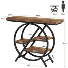 Tribesigns Mesa Consola, Mesa de Entrada de 100 cm con Tablero Grueso, Industrial Mesa de Sofá de 4 Niveles con Estructura Geométrica de Metal para Sala de Estar, Entrada, Marrón Rústico