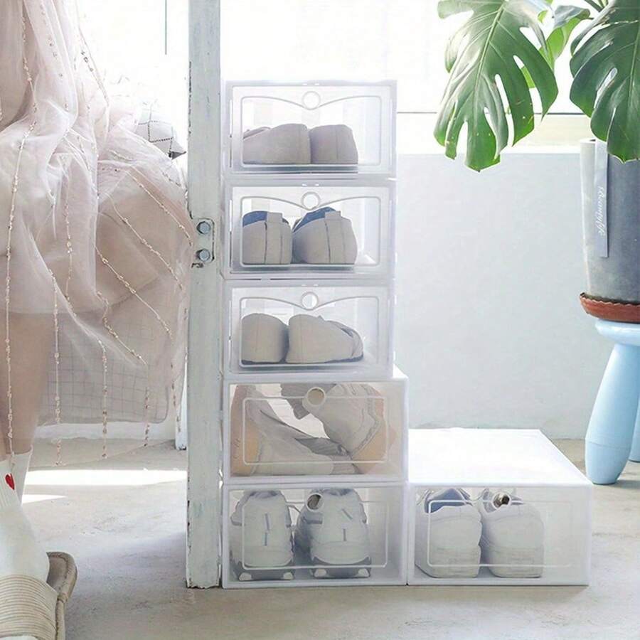 6PCS Clear Plastic Shoe Storage Boxes Drawer Durable Stackable Foldable Organiser Shoe Organiser Clear Shoe Boxes