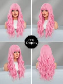7JHH WIGS 24 Inch Sakura Pink Long Wavy Wigs For Women,Gorgeous Loose Wave Curly Wig With Bangs, Heat Resistant Fiber Synthetic Full Machine Wig For Girls Music Festival Party Streetwear, Anime Or Costume Use - 粉色 - 查看 6