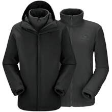 CAMEL CROWN 男士冬季滑雪夹克三合一山地雪防水外套保暖风衣滑雪板夹克派克大衣带帽 - 黑色 - 查看 1