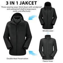 CAMEL CROWN 男士冬季滑雪夹克三合一山地雪防水外套保暖风衣滑雪板夹克派克大衣带帽 - 黑色 - 查看 4