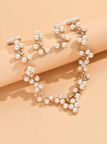 3 件套婚礼季女士首饰套装森林花朵仿珍珠水钻项链耳环套装新娘礼服配饰情人节 - 銀色 - 查看 10