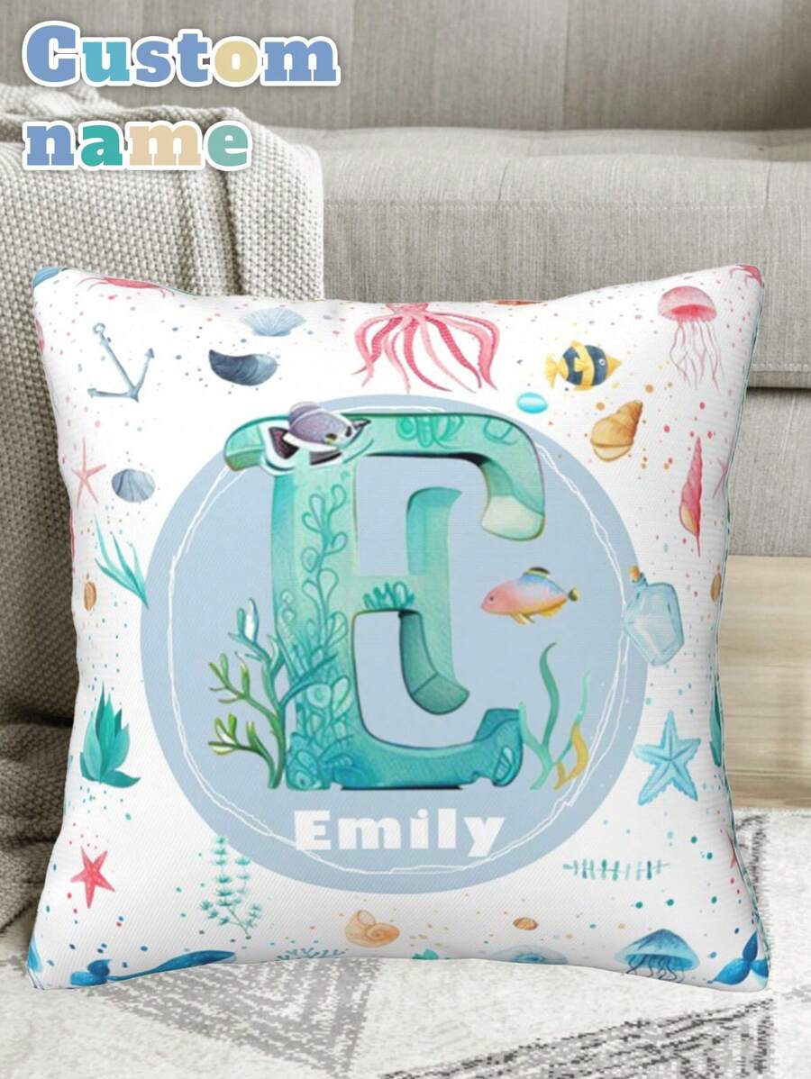 1pc Customized Personalized Name Print Pillowcase, Custom Name Pillow, Ocean, Mermaid, Dolphin, Turtle Patterns, Special Font, Single-Sided Print, Pillowcase, Birthday, Daily Gift, Can Make Your Own Photo Pillowcase, Great Gift For Family, Friends And Yourself, Christmas Gift Pillow, Gift For Girlfriend/Boyfriend, Family Gift, Birthday Gift - Royal Blue - View 1