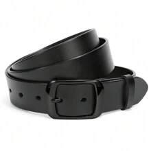 1pc Plus Size Women's Plain Black Pu Leather Belt With Simple Buckle, Suitable For All Kinds Of Pants Fall, Autumn, Halloween - Black-b - View 7